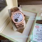Cheapest Price Copy Patek Philippe Nautilus White Dial Rose Gold Men's Watch